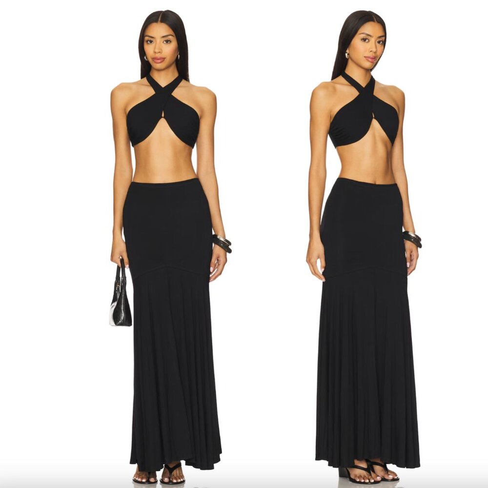 NEW superdown Yasmina Black Wrap Crop Top Halter Small S
